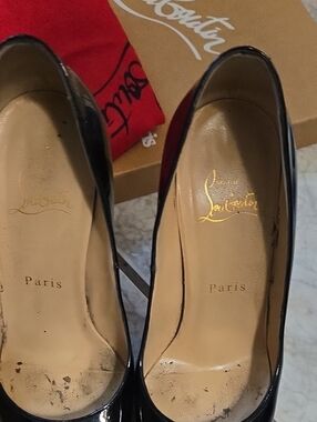 Christian Louboutin Black Patent Leather Round-Toe Pumps